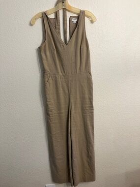 J. Crew Taupe Sleeveless V-Neck Wide-Leg Jumpsuit